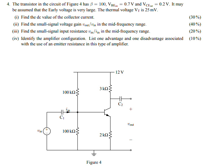 Solved 4. The transistor in the circuit of Figure 4 has B | Chegg.com