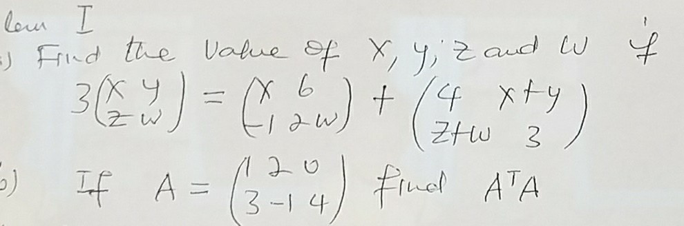 find the value of x y z and w