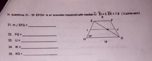 Solved In equation 31 - 35 EFGH is an isosceles trapezoid | Chegg.com