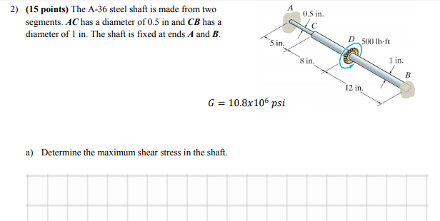 Solved (15 points) The A-36 steel shaft is made from two | Chegg.com