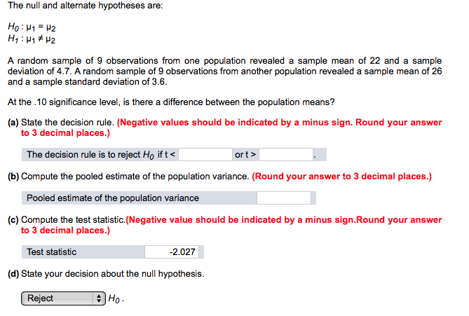 Solved The Null And Alternate Hypotheses Are H0 Mu1 Mu2