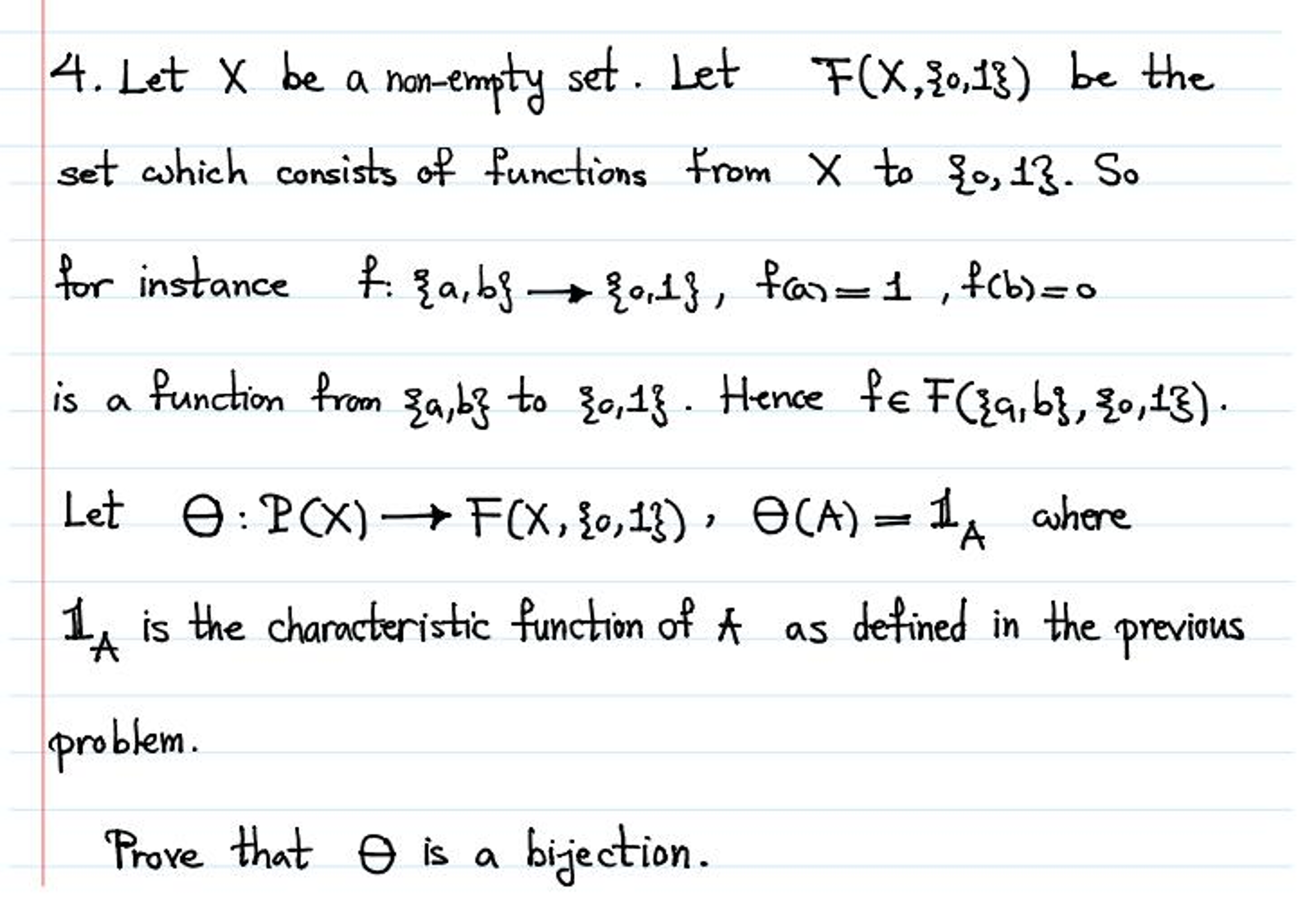 Solved Let X Be A Non Empty Set Let F X {0 1} Be The Set