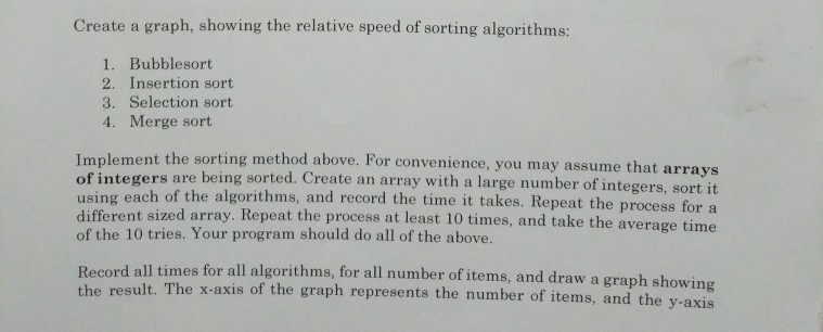 Solved Create a graph, showing the relative speed of sorting | Chegg.com