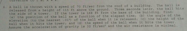 Solved A ball is thrown with a speed of 70 ft/sec from the | Chegg.com