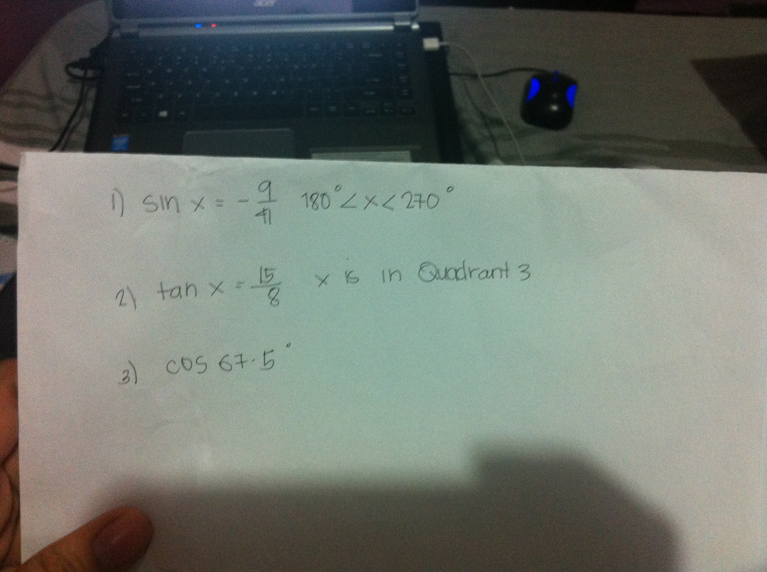 Solved sin x = 9/41 180 degree