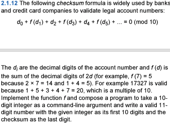 Solved The following checksum formula is widely used by | Chegg.com