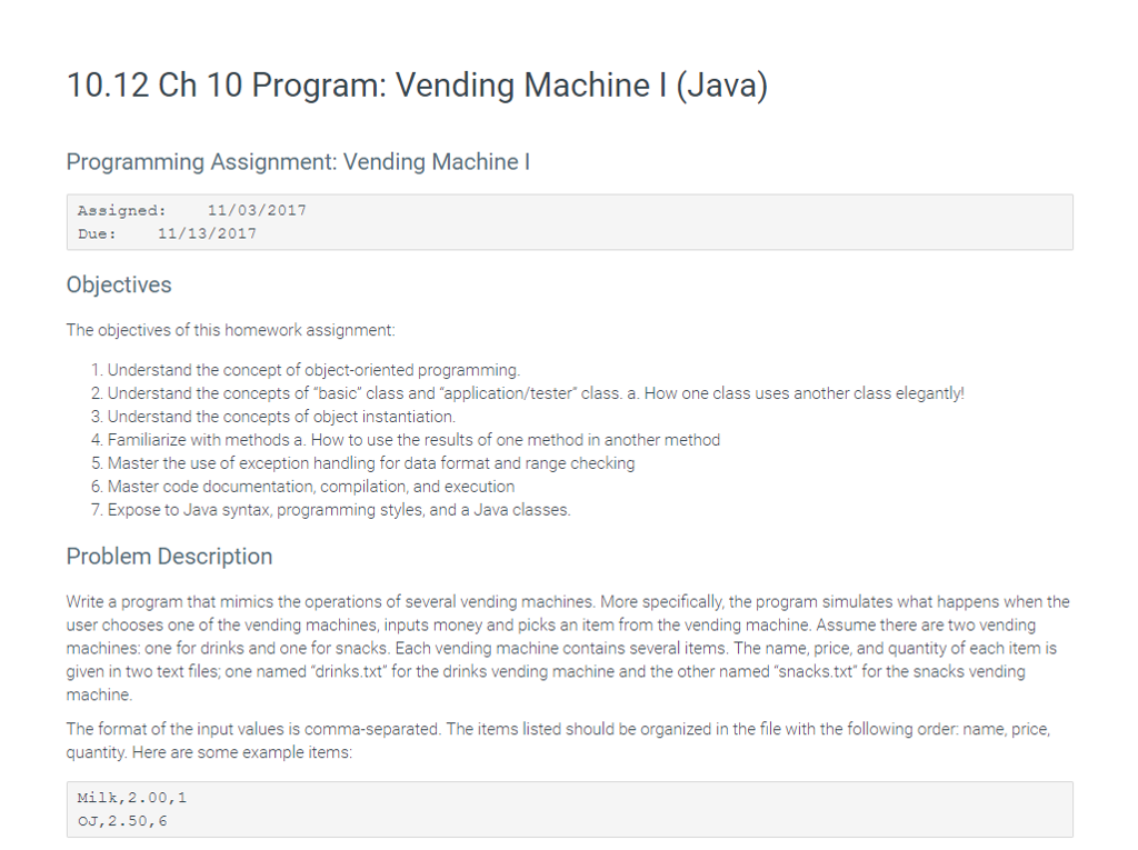 Solved 10.12 Ch 10 Program: Vending Machine I (Java) | Chegg.com