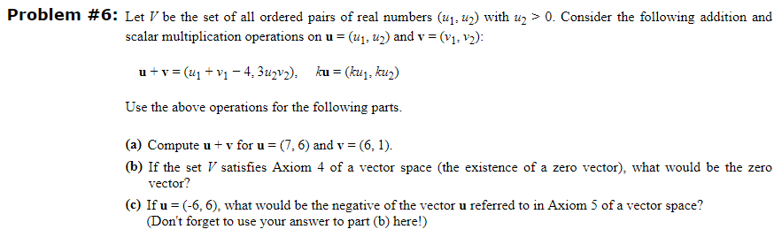 Solved Problem #6: Let V be the set of all ordered pairs of | Chegg.com