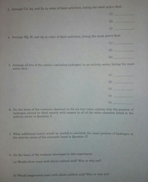 report for experiment 12 single displacement reactions