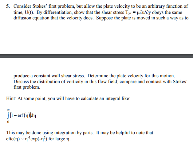 Solving Stokes First Problem Consider Stokes' first problem, but allow the plate | Chegg.com