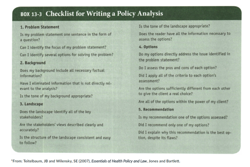health policy analysis assignment