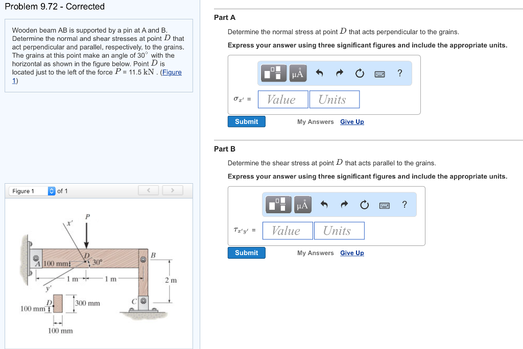 Solved Wooden beam AB is supported by a pin at A and B. | Chegg.com