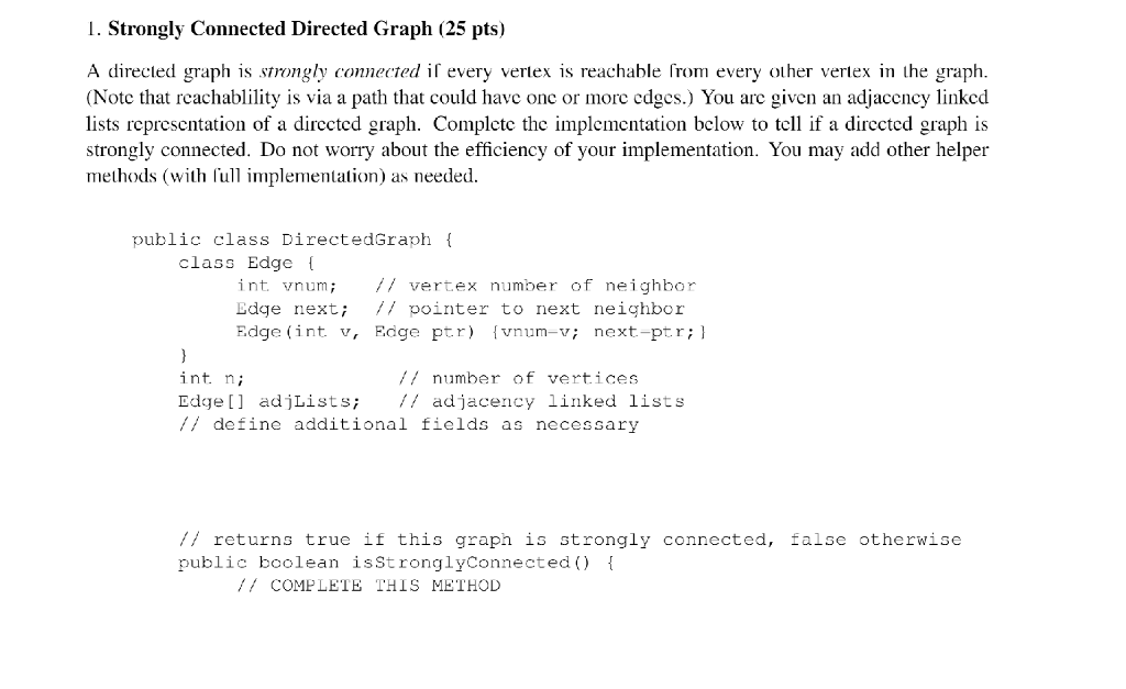 Solved 1 strongly connected directed graph 25 pts a chegg