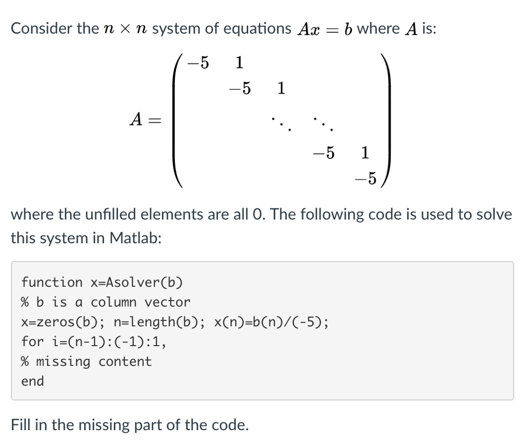 Solved Consider the n times n system of equations Ax = b | Chegg.com