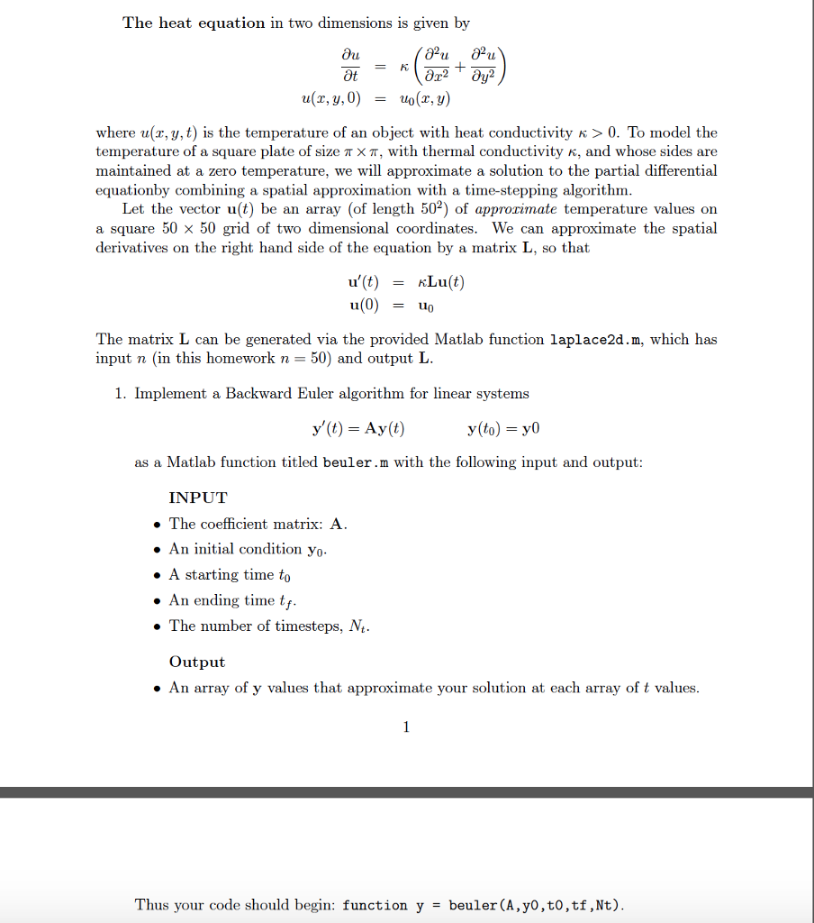 The heat equation in two dimensions is given by a(x, | Chegg.com