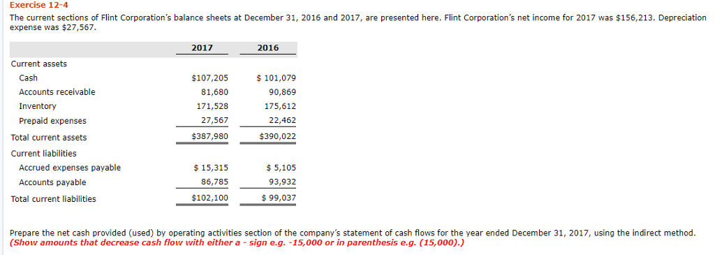 Solved Exercise 12-4 The current sections of Flint | Chegg.com