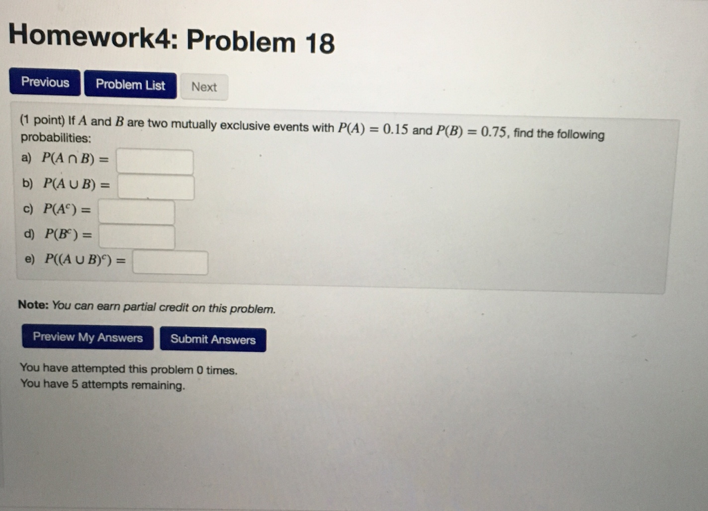 Solved If A and B are two mutually exclusive events with | Chegg.com