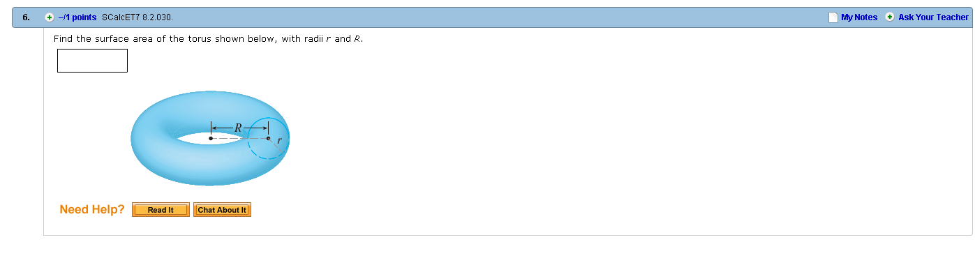 Solved Find The Surface Area Of The Torus Shown Below, With | Chegg.com