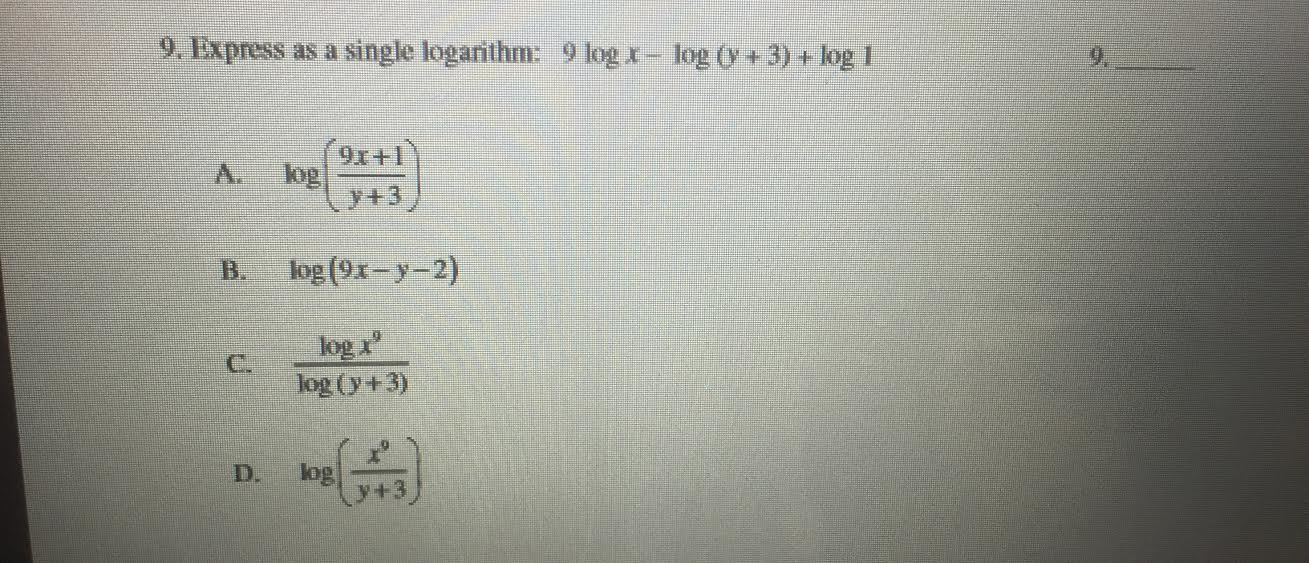 y 9 log 3 x