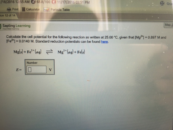 Solved Calculate the cell potential for the following | Chegg.com