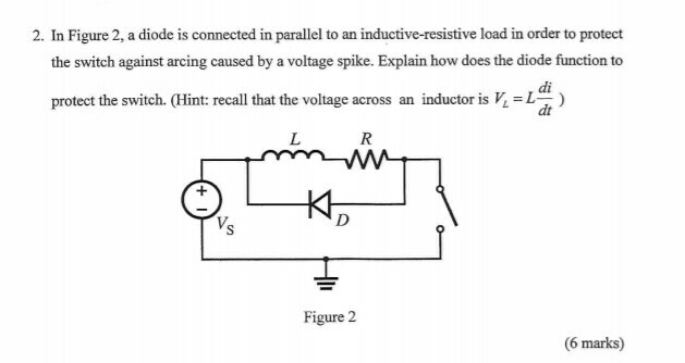 Solved 2. In Figure 2, a diode is connected in parallel to | Chegg.com