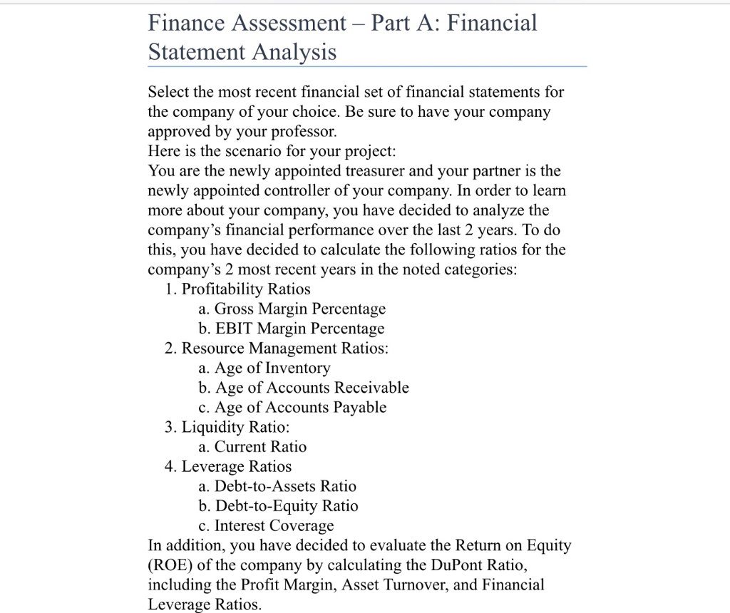 Finance Assessment – Part A: Financial Statement | Chegg.com