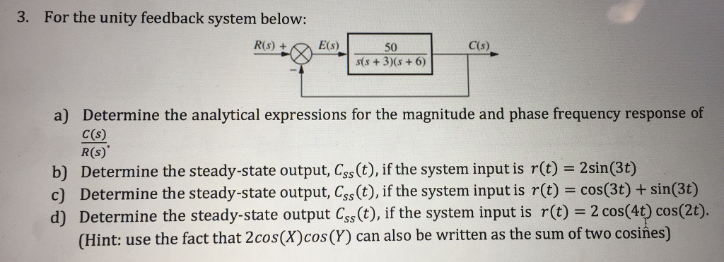 Solved 3. For the unity feedback system below: R(s) + E(s) | Chegg.com