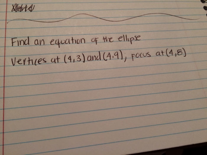 Solved Find an equation of the ellipse vertices at (4, 3) | Chegg.com