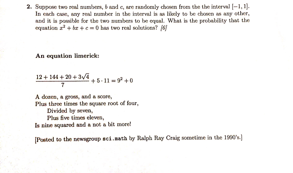 Solved Suppose Two Real Numbers, B And C, Are Randomly | Chegg.com