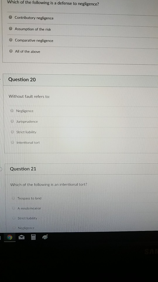 Solved Which of the following is a defense to negligence?