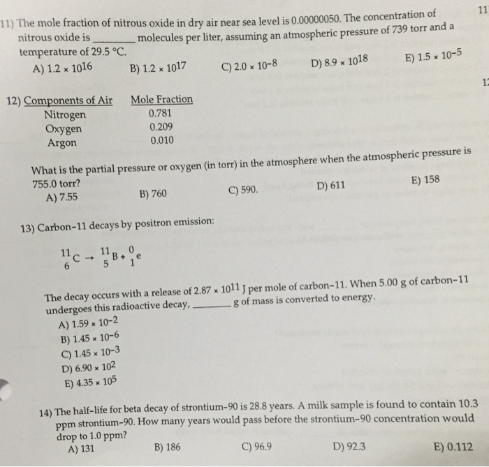 Solved The mole fraction of nitrous oxide in dry air near