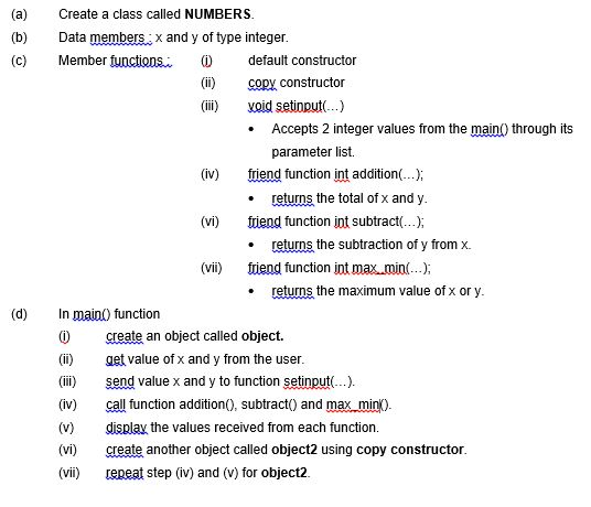 Solved Create a class called NUMBERS Data members x and y | Chegg.com