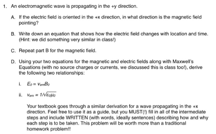 Solved An electromagnetic wave is propagating in the +y | Chegg.com