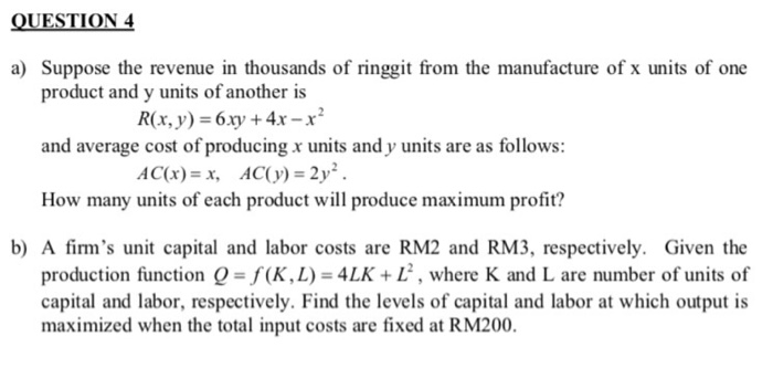 Solved Suppose The Revenue In Thousands Of Ringgit From The 