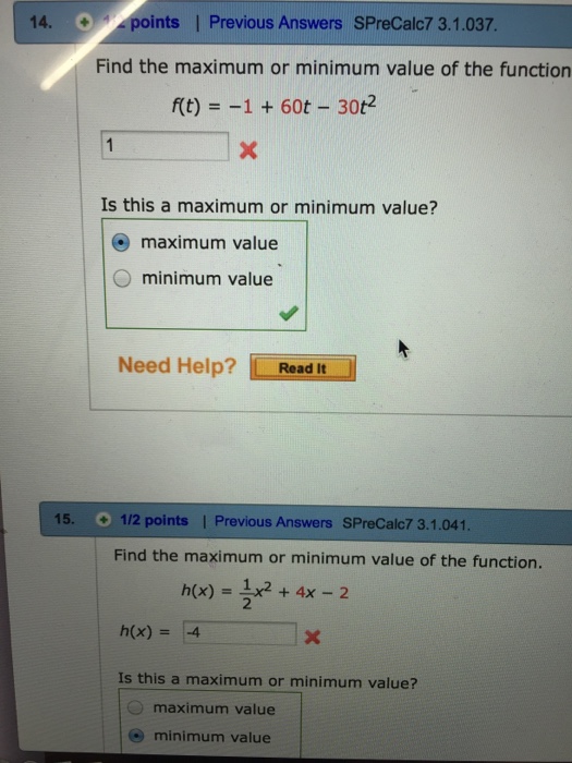 Solved Find the maximum or minimum value of the function | Chegg.com