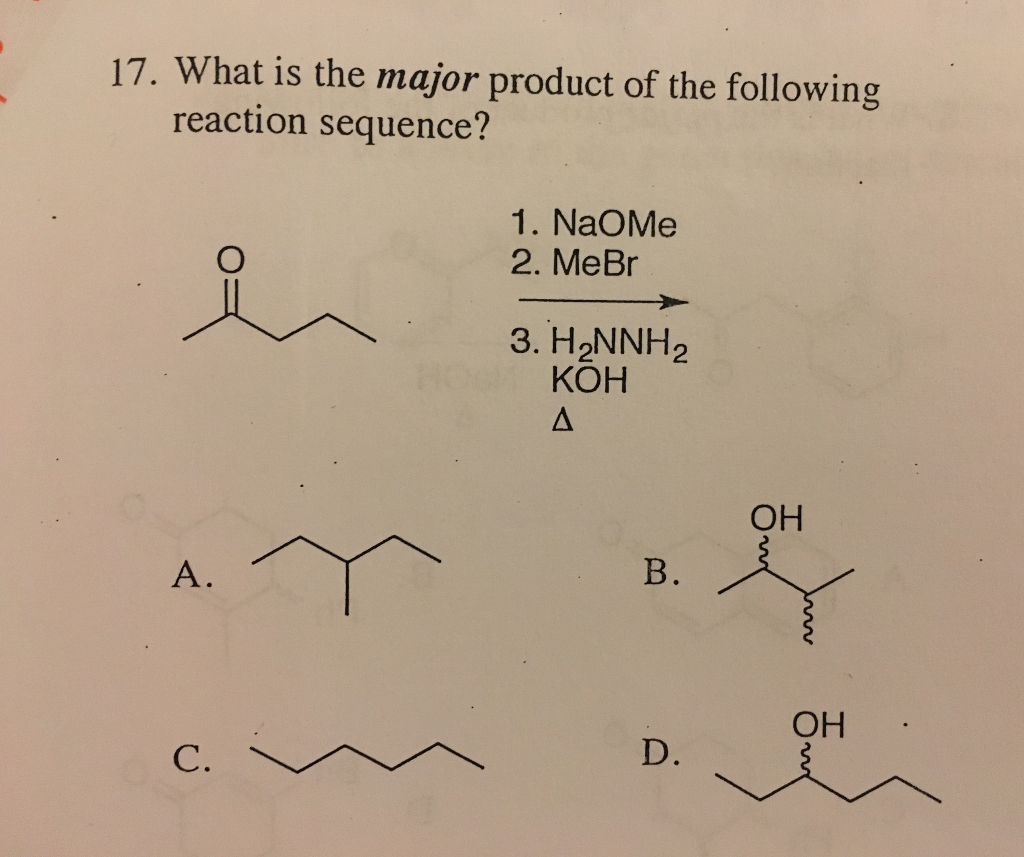 Solved What Is The Major Product Of The Following Chegg Com