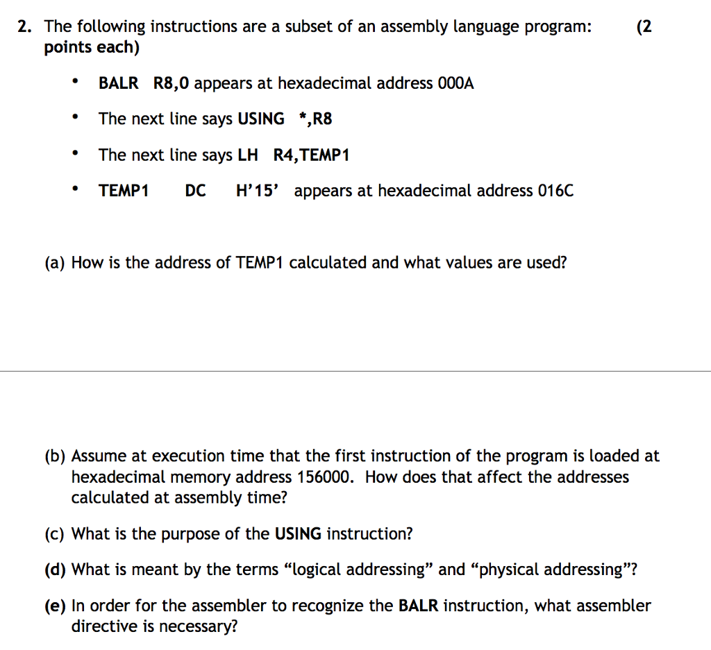 2. The following instructions are a subset of an Chegg