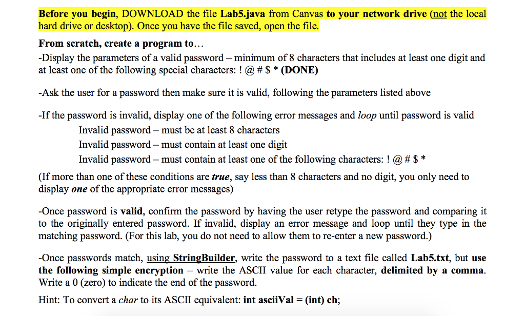 Before you begin, DOWNLOAD the file Lab5.java from | Chegg.com