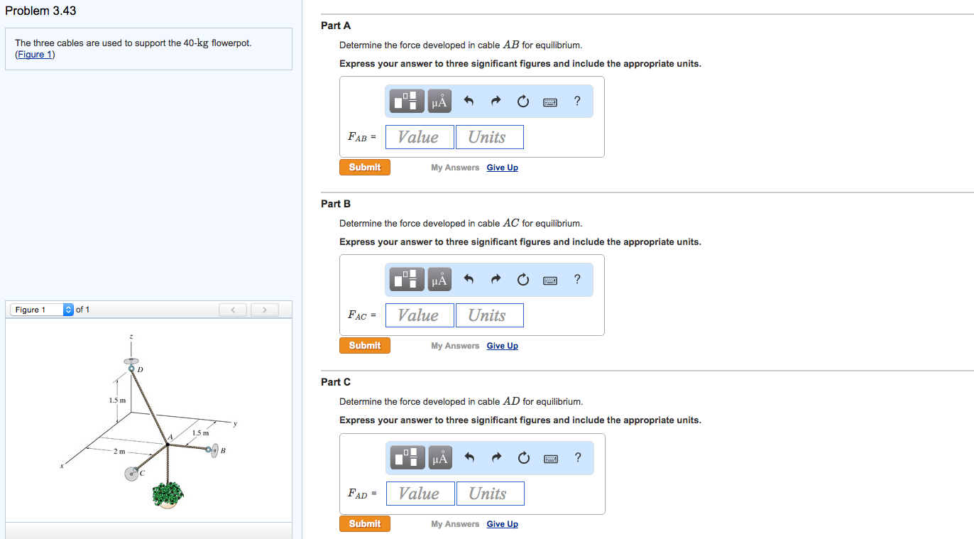 Solved Problem 3.43The three cables are used to support the | Chegg.com