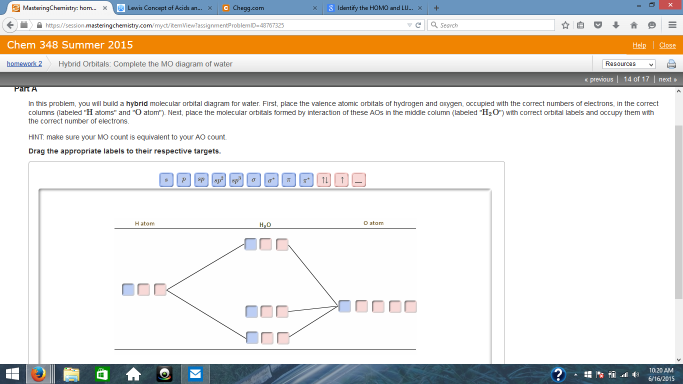 Solved Hybrid Orbitals Complete the MO diagram of water