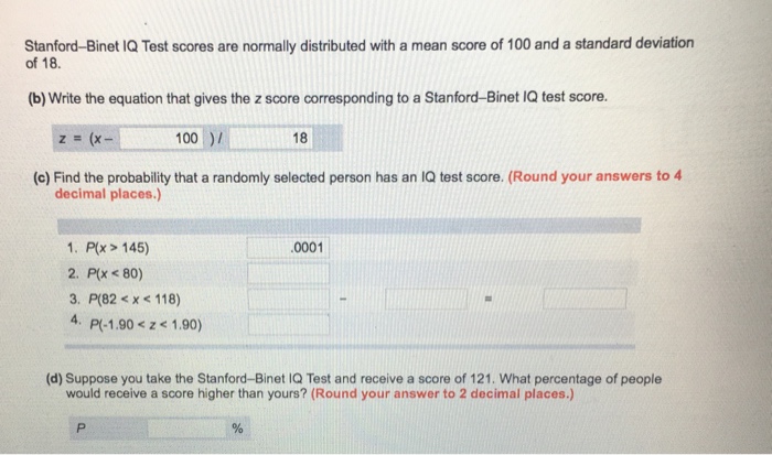 Solved Stanford-Binet IQ Test scores are normally | Chegg.com