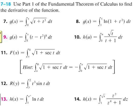 Solved 7-18 Use Part 1 of the Fundamental Theorem of | Chegg.com