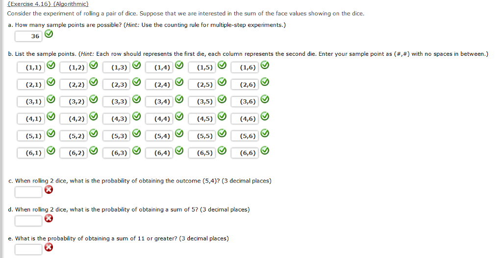 Solved Consider the experiment of rolling a pair of dice.