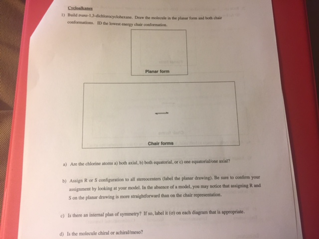 Solved Build trans-1, 3 dichlorocyclohexane. Draw the | Chegg.com