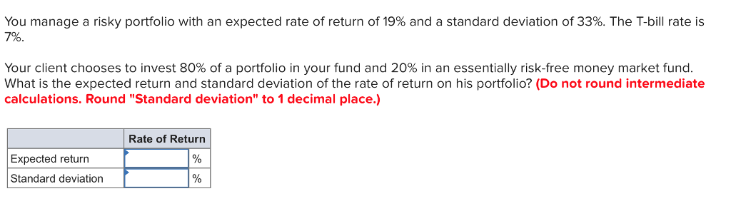 Solved You Manage A Risky Portfolio With An Expected Rate Of 0831