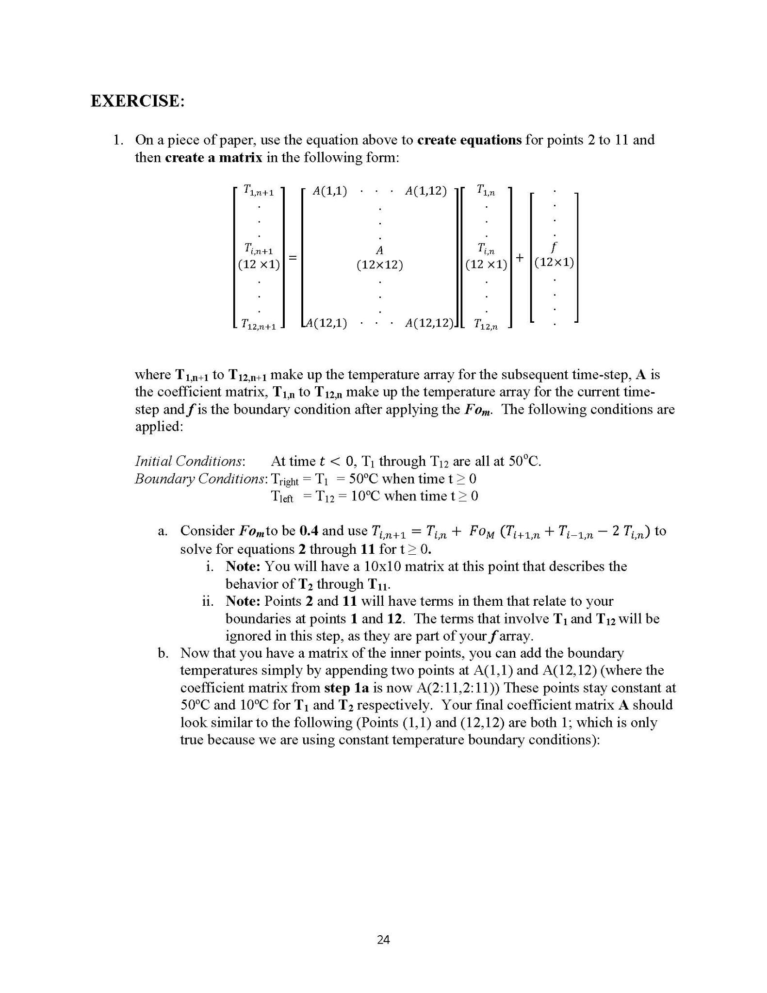 Pre-Lab #10 1-D Heat Conduction Finite Difference | Chegg.com