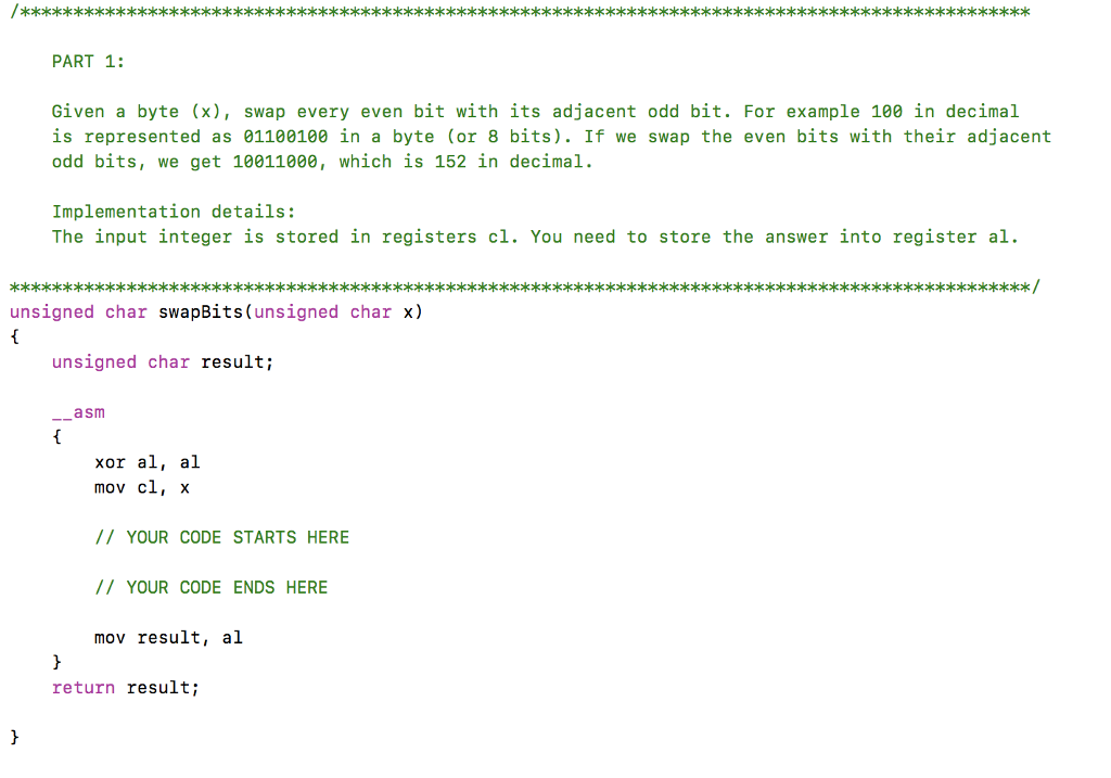 Solved PART 1: Given a byte (x), swap every even bit with | Chegg.com
