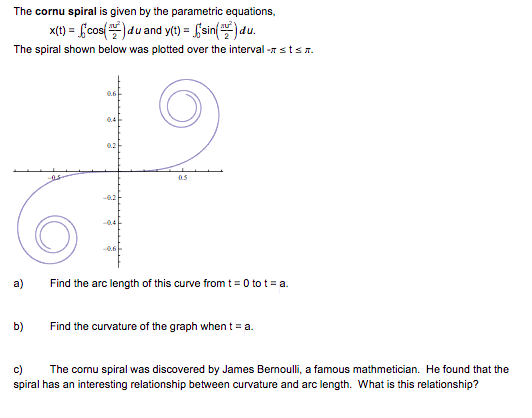 Solved The cornu spiral is given by the parametric | Chegg.com