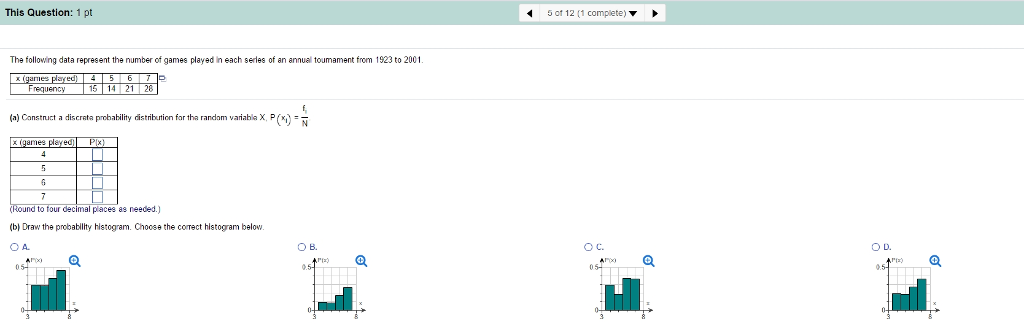 Solved This Question 1 pt The following data represent the | Chegg.com