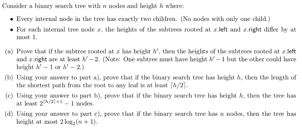 Solved Consider a binary search tree with n nodes and height | Chegg.com